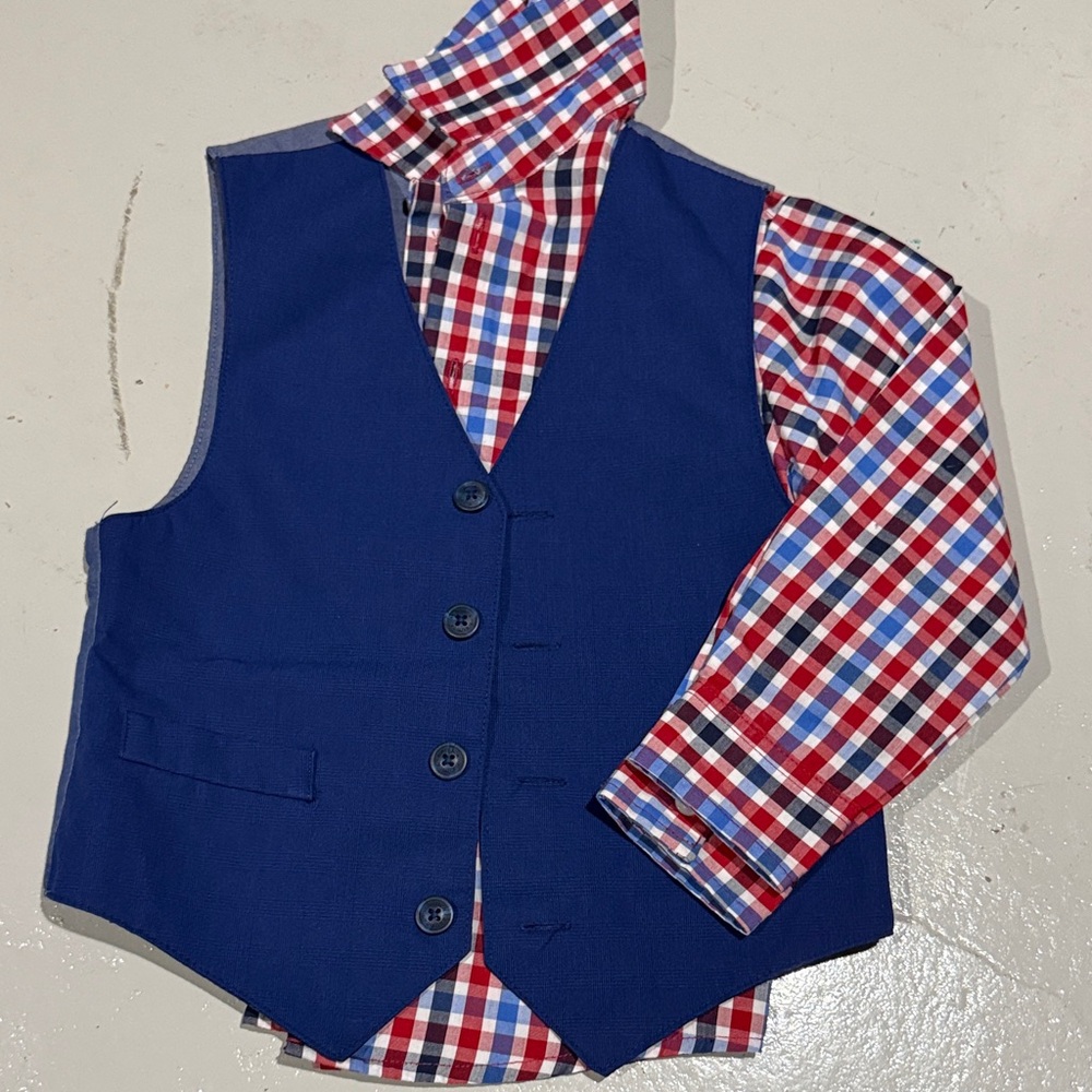 Nautica Kids Blue Vest with Checkered Shirt